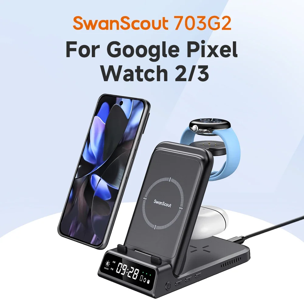 SwanScout 703G2 Wireless Charger for Pixel Watch 3 2 for Google Pixel 9 Pro XL 8 for Fitbit Versa 4 3 Sense 2 1 for Pixel Buds 2
