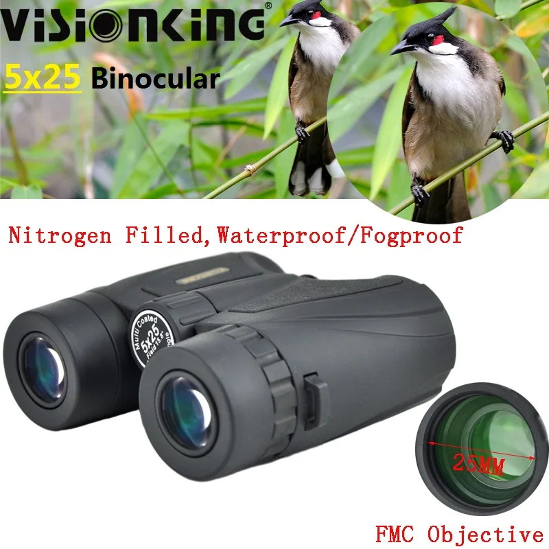 Visionking 질소 충전 쌍안경, 전문 FMC BAK-4 지붕, 야외 골프 캠핑 여행 콘서트 사냥 망원경, 5x25