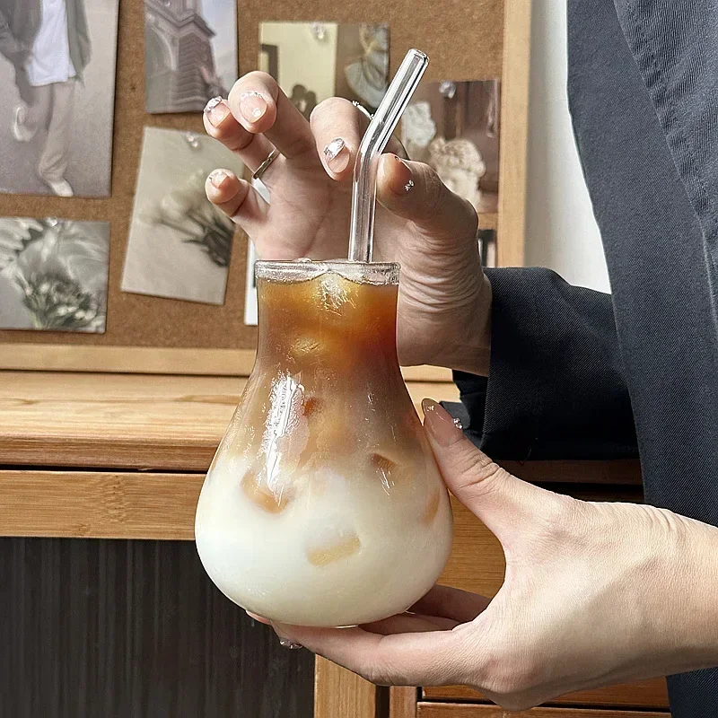 Unique Lamp Bulb Shaped Iced Coffee Glasses-Versatile Everyday Drinking Glasses for Cocktails, Iced Coffee, Beer, Ice Tea