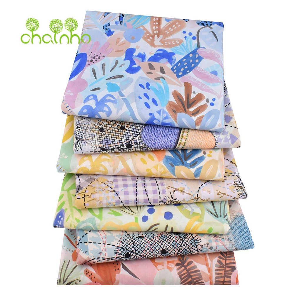Chainho,Printed Plain Weave Poplin Cotton Fabric,DIY Sewing Quilting Material,Patchwork Cloth,Floral Series,3 Sizes,15PC206