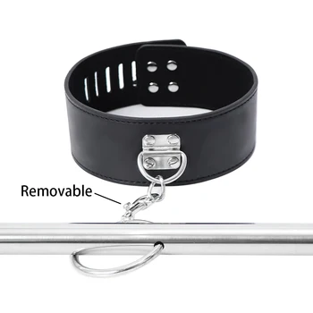 camaTech PU Leather Collar Hand Cuffs with Stainless Steel Metal Spreader Bar BDSM Slave Neck Wrist Bondage Restraints Sex Toys 6