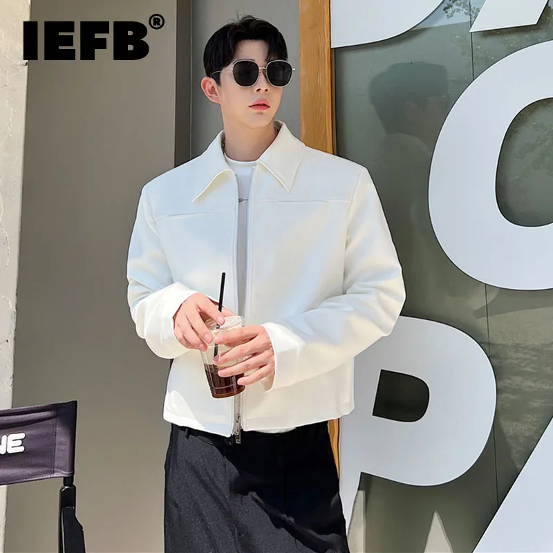 全2色 ボレロ ジャケット エコファー ラウンドネック 半袖 韓国 IEFB Trend Men's Jackets Korean Style Chic Double Zippers