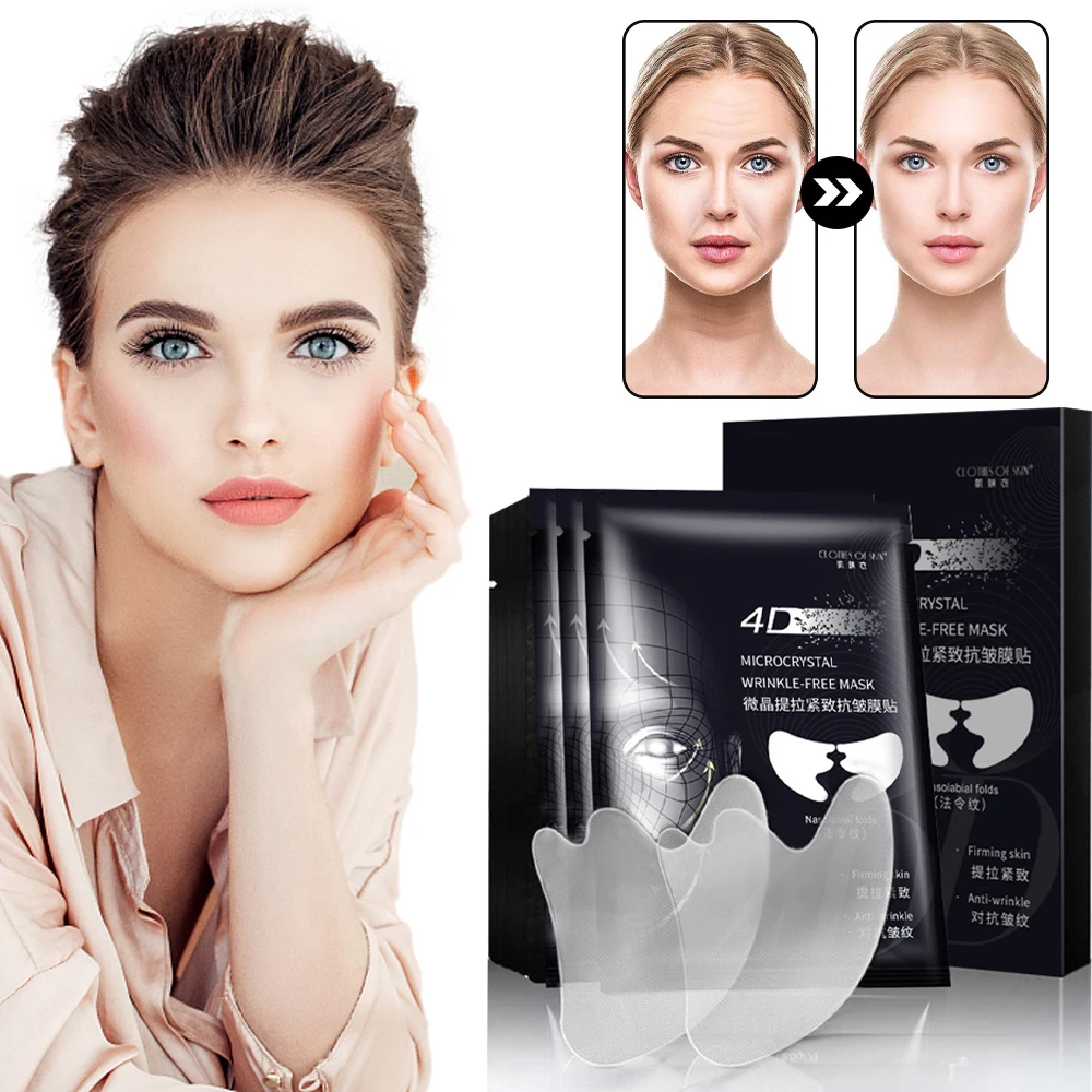 5Pairs Anti-Aging Face Mask Hyaluronic Acid Microcrystalline Lifting Decree Patch Face Nutrition Wrinkle Removal Lift Sticker 5 10pcs wrinkle patches eye mask smoothing silicone nutrition removal wrinkle face care anti aging lift sticker instant beauty