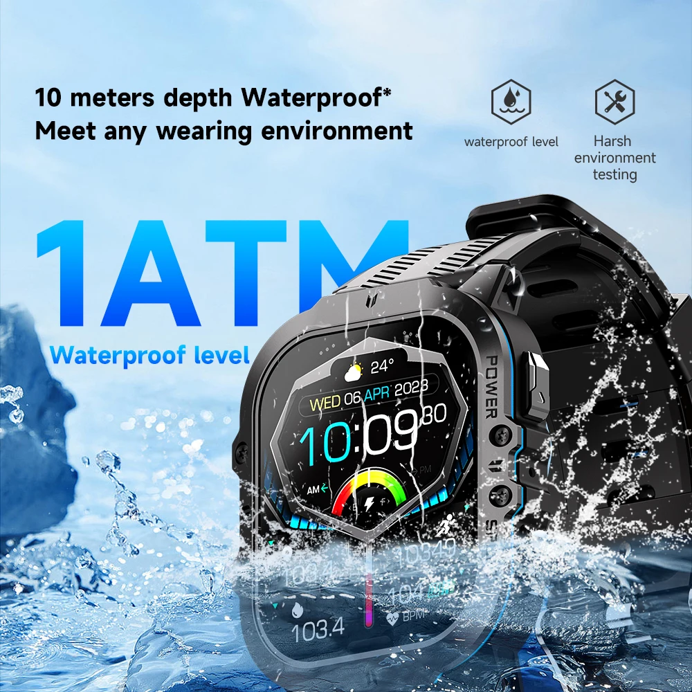 MISIRUN New C26 Smart Watch 100+ Sports Modes Bluetooth Call Smartwatch 1.96" AMOLED 1ATM Waterproof Outdoor Military Wristwatch 4