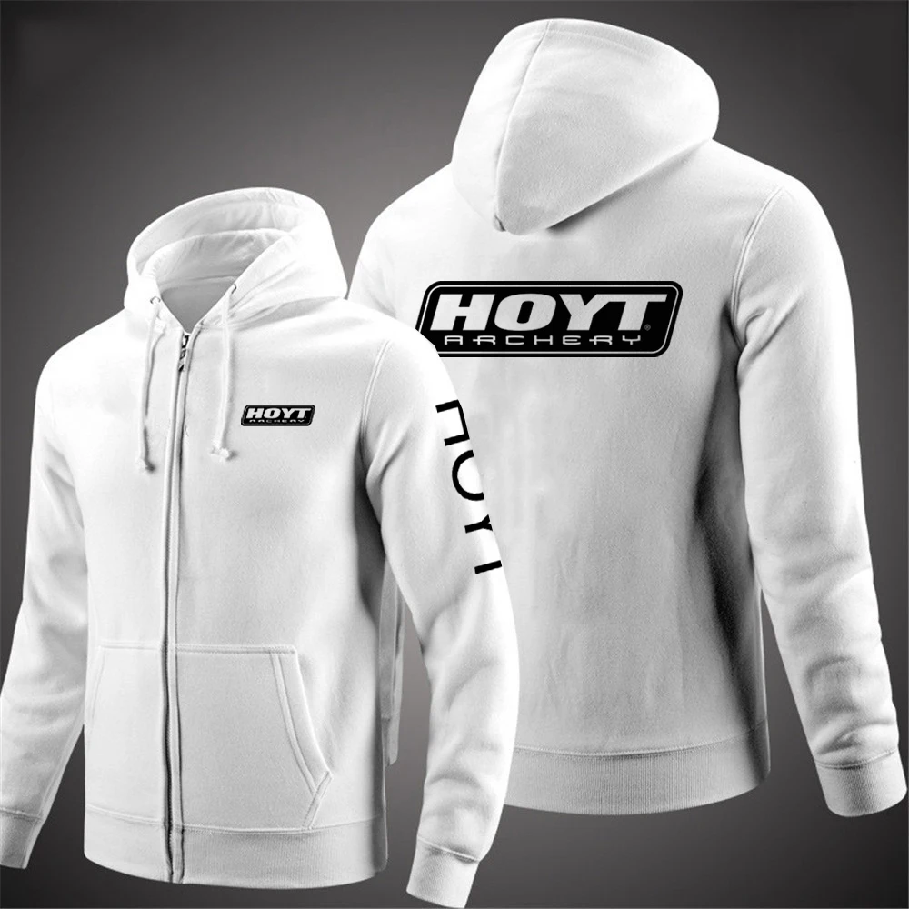 2023 Men New Hoyt Archery Long Sleeves Cotton Solid Color Zipper Hoodies Sweatshirt Fashion Casual Fleece Pullover Tops