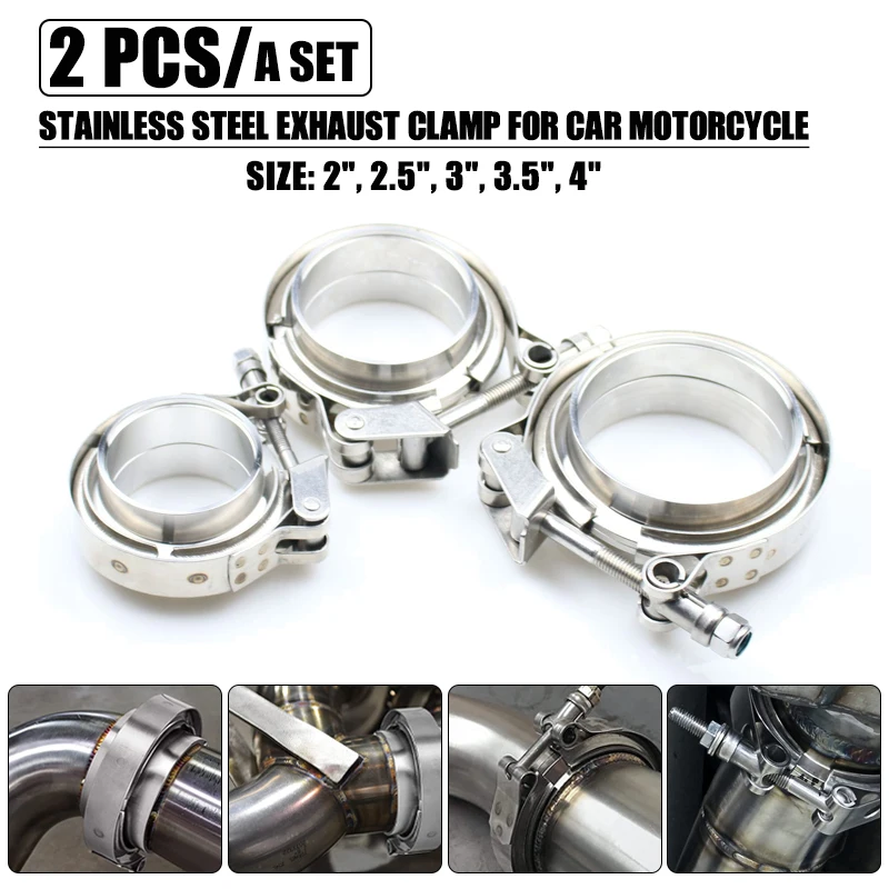 

Universal Stainless Steel 304 Car Exhaust Pipe Clamp 2" 2.5" 3-4" Quick Release V Band Flange Exhaust Clamps for Car Motorcycle