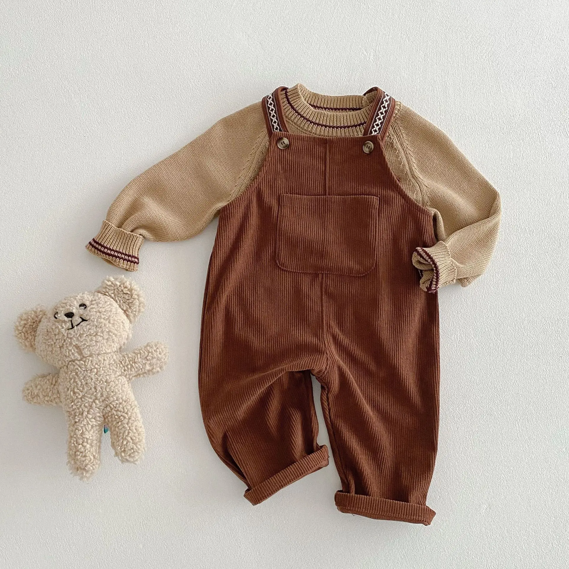 2025 Spring New Children Loose Corduroy Overalls Baby Girls Solid Casual Pants Boys Comfortable Strap Trousers Kids Clothes