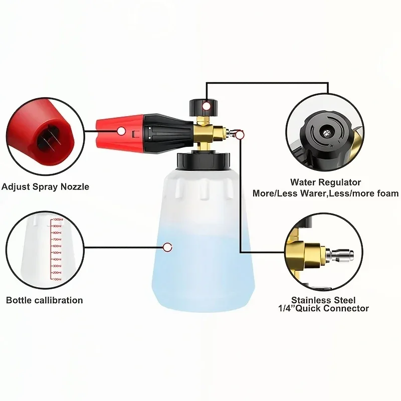 High Pressure PA Foam Cannon Brass Adjustable 5-Color Nozzles Car Home Cleaning Kit 4