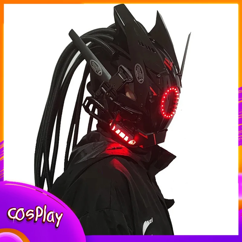 

Cyberpop Punk Samurai Shinobi Pipe Dreadlocks Mask Helmet Cosplay Special Forces Cool Mask With Led Light Halloween X-mas Gift