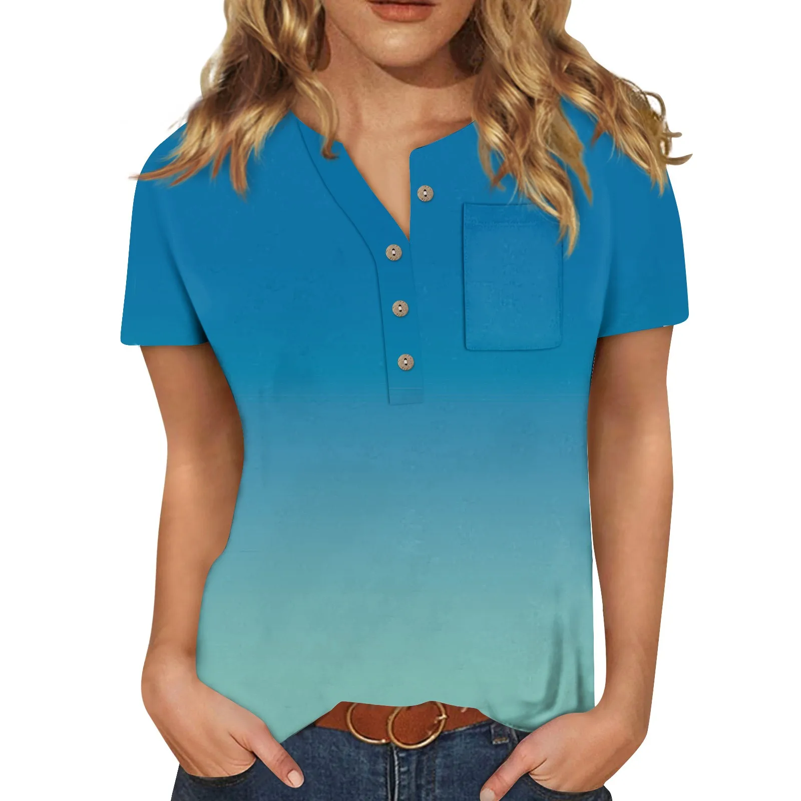 

Женская модная одежда Y2k с коротким рукавом, футболка с принтом на пуговицах и воротнике, нагрудный карман, Топ для женщин, 한국뷰 뷰