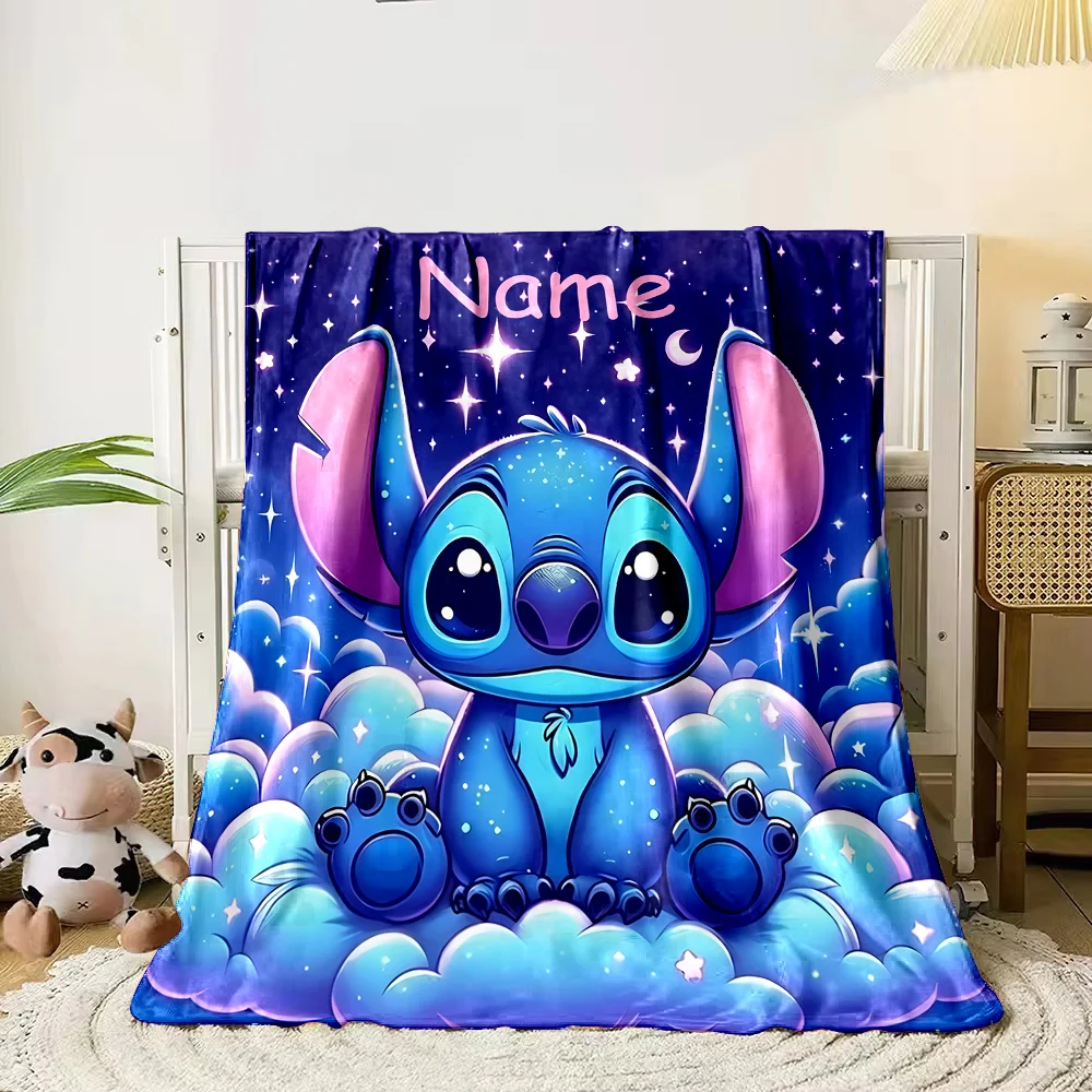1PC Disney Stitch Printed Blanket Can Be with Name, Soft and Warm, Suitable for Home, Office, Camping and Car Girls Gifts