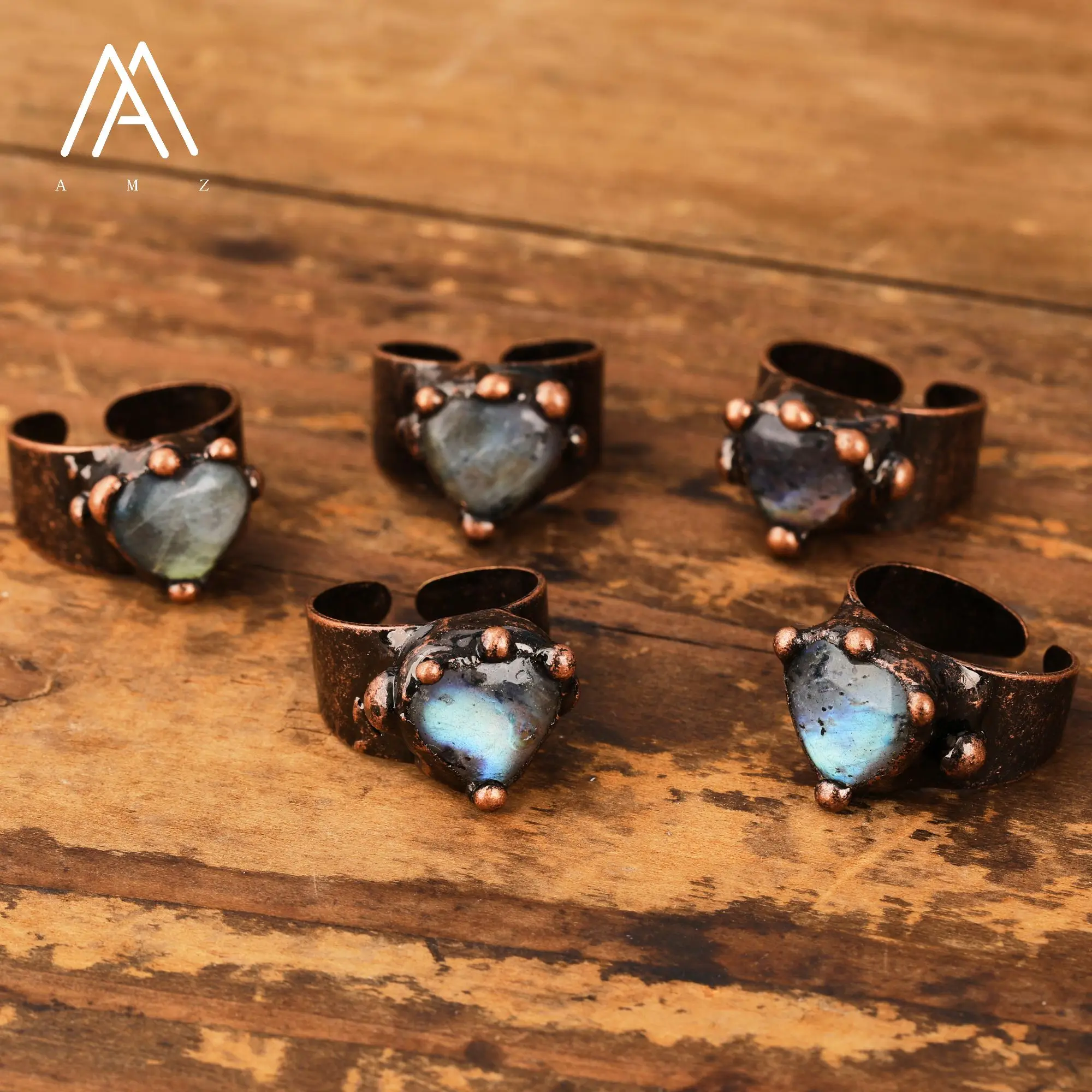 Natural Rhodonite Stone Rings Snake Shape Designer fFinger