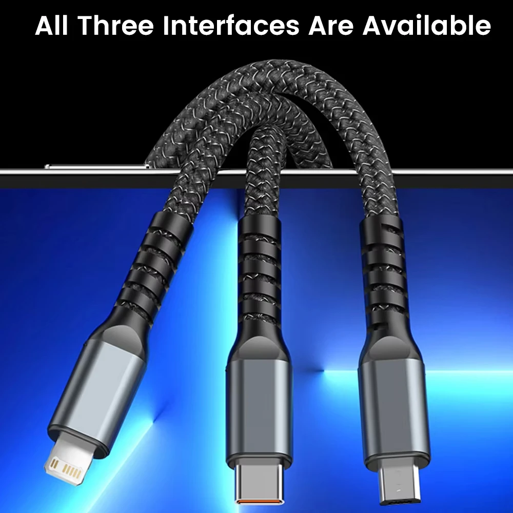 NNBILI 100W 고속 충전 케이블 멀티 충전기 케이블 브레이드형 다중 USB 범용 3in1 충전 코드 어댑터(타입-C 마이크로 포함)