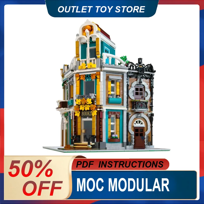 

MOC-93622 Угловой книжный магазин, совместимый с 10270 Модульные строительные блоки, кирпичи, образовательная головоломка, игрушка, подарки на день рождения