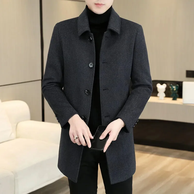 

Woolen Coat Men's Mid-Length 2023 New Autumn and Winter Padded Lapel Trench