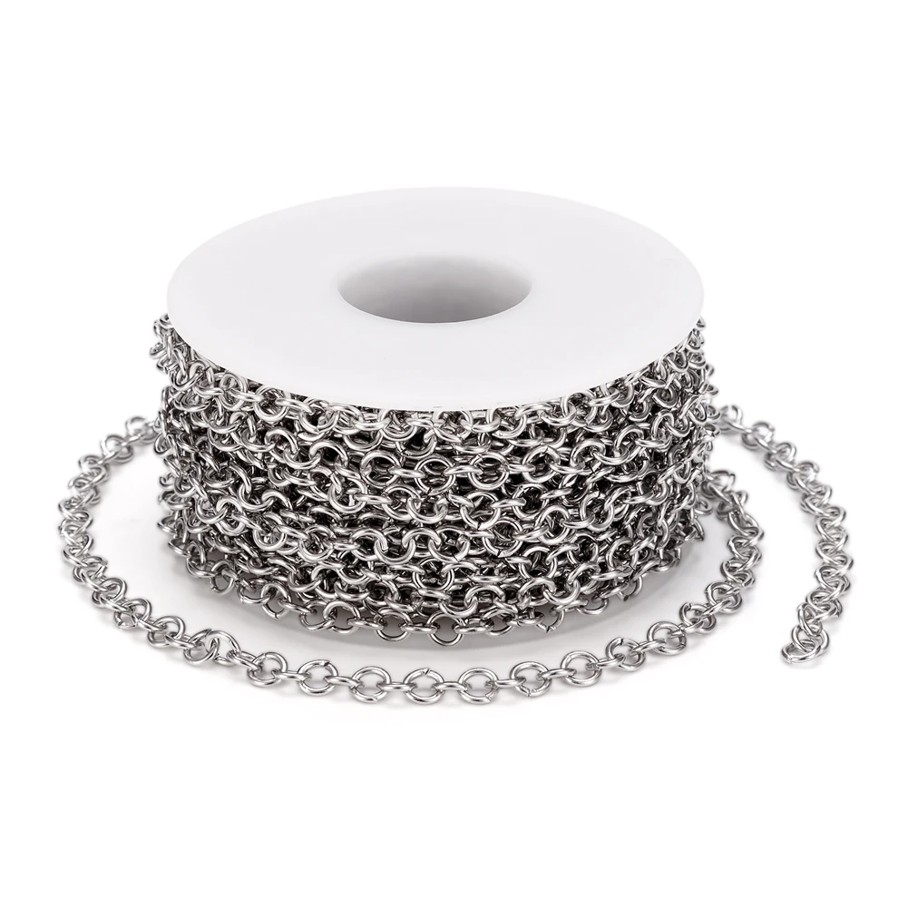 10m 304 Stainless Steel Rolo Chains Belcher Chain Link Chain Unwelded for Jewelry Making DIY Women Men Bracelet Necklace HIPHOP