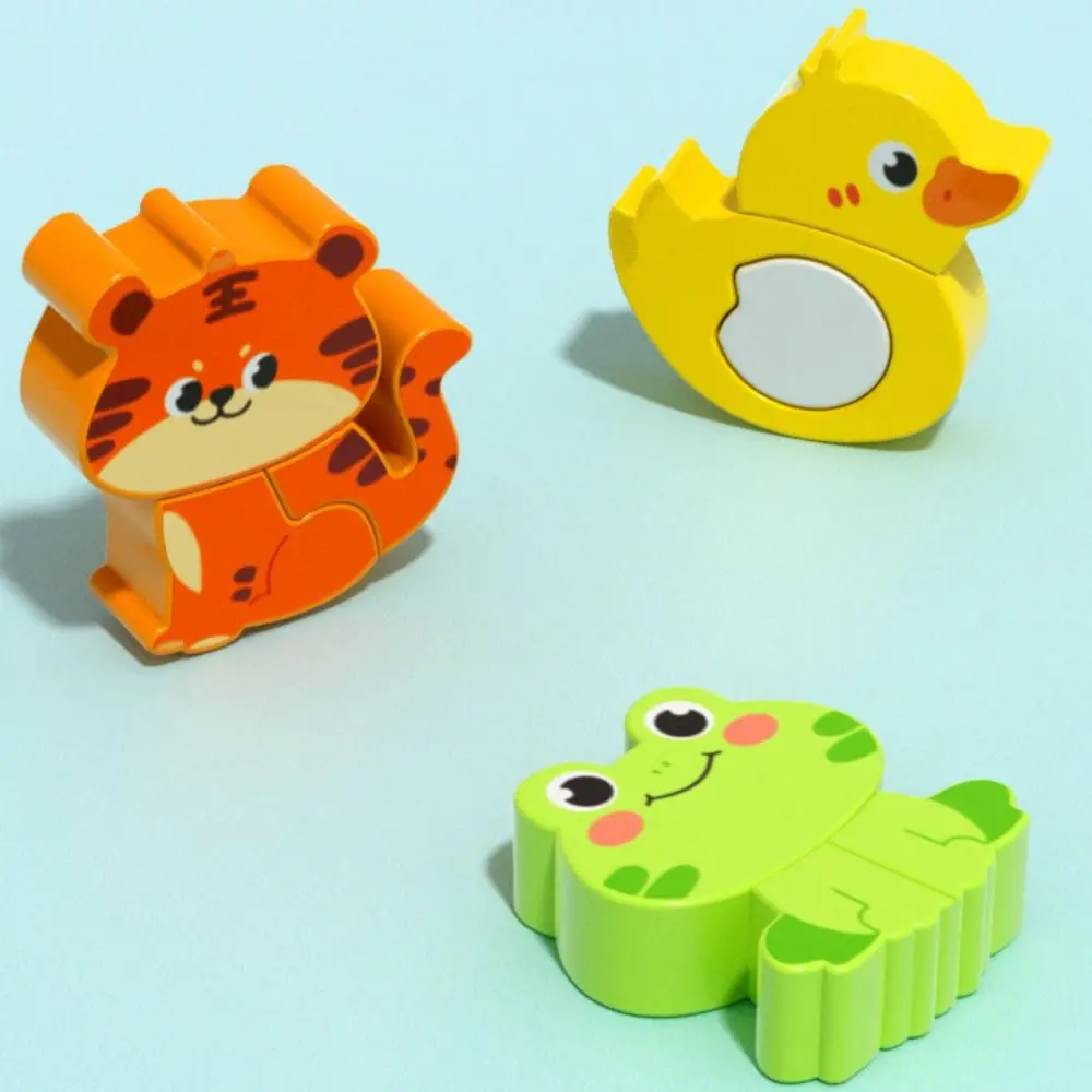 4-in-1 3D Animal Puzzles Toys Character Montessori Wooden Face Changing Blocks DIY Logical Thinking Shape Matching Game