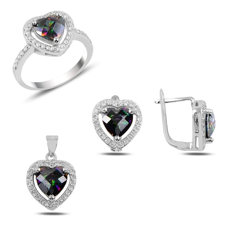 

Silver 925 Sterling Mystic Topaz Zirconia stone Engagement Set