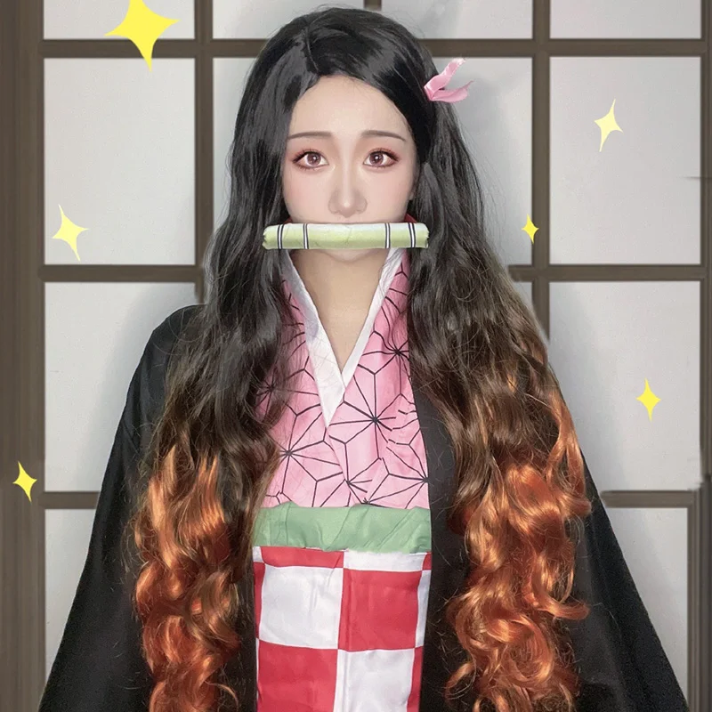 Anime Kamado Nezuko Cosplay Costume Demon Slayer Cosplay Uniform Clothes Kimono Wig Props Set Halloween Costume Kids Adult