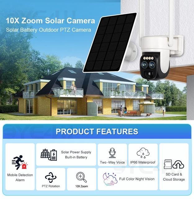 2K Camara Solar Inalambrica De Seguridad Wifi IP66 Para Casas Exterior Con  Audio