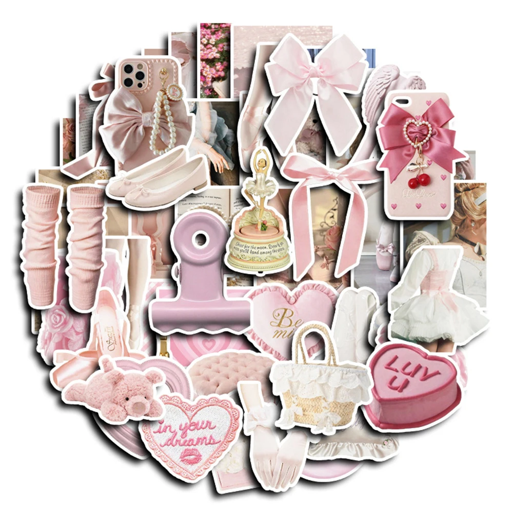 10/30/50pcs Cute INS Style Pink Ballet Cartoon Aesthetic Stickers Notebook Laptop Suitcase Phone Diary Decoration Sticker Toys