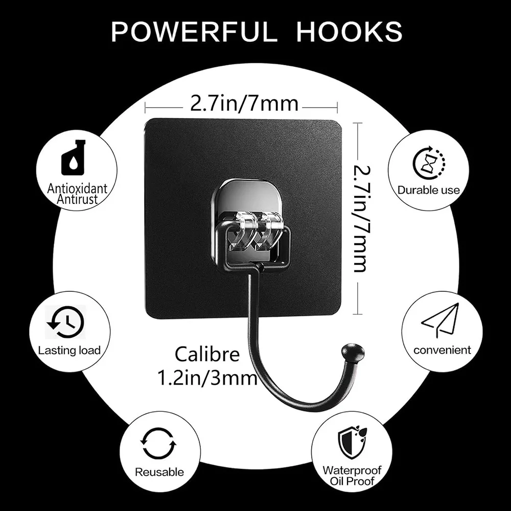 Self Adhesive Hooks Rotating Waterproof Seamless Strong Sticker Holder Wall Door Storage Hanging Hook Kitchen Bathroom Organizer