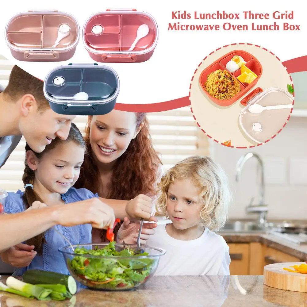 

Kids Lunchbox Three Grid Microwave Oven Lunch Box Cartoon For Student Office Lunch Bento Food Storage Box Container R1V4