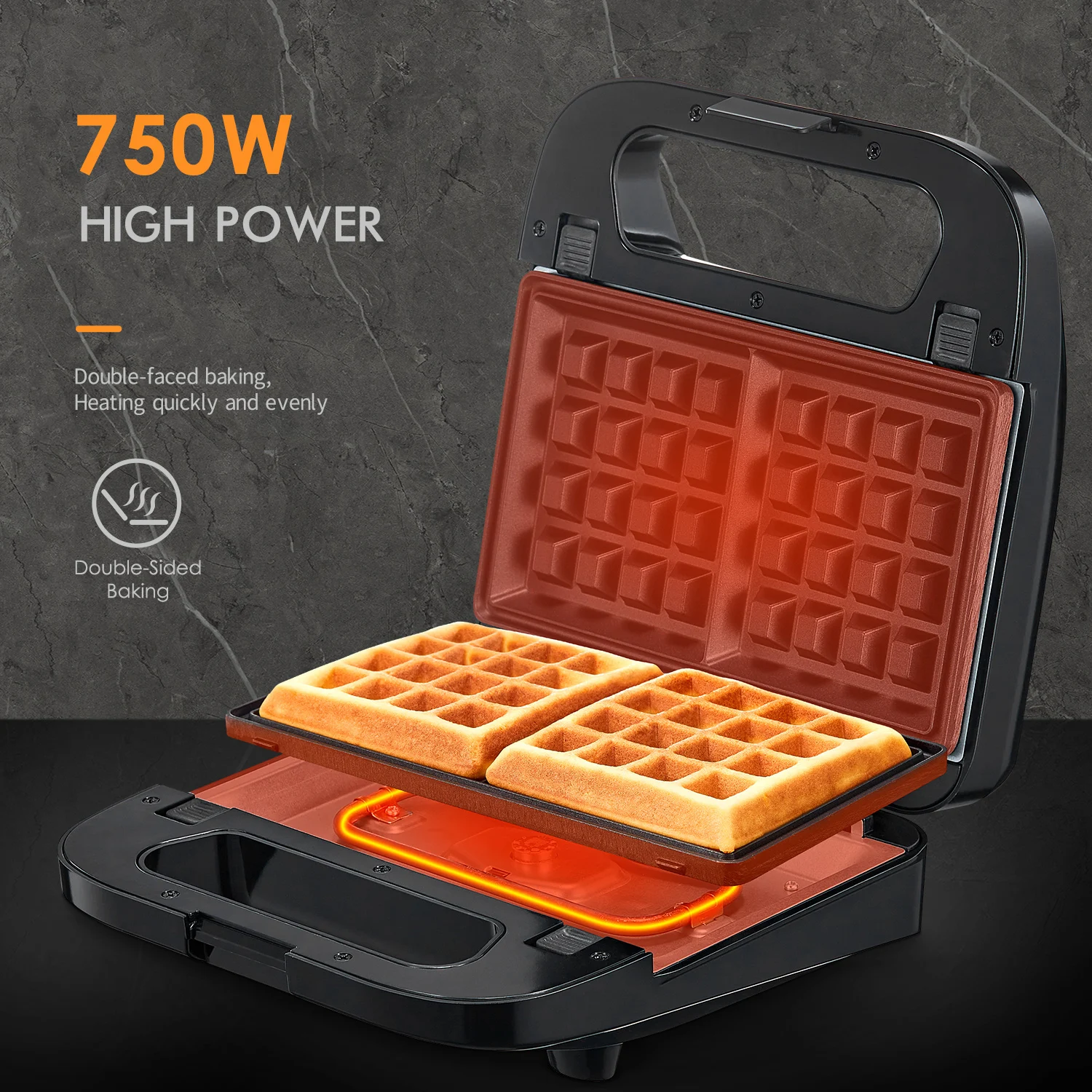 3-in-1 Waffle, Grill & Sandwich Maker, Panini Press Grill and Waffle Iron Set with Removable Non-Stick Plates 4