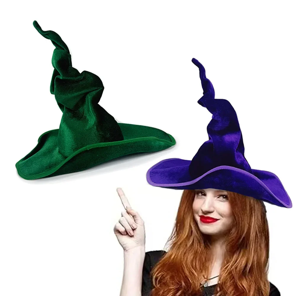 Witch Hat Flannel Secure Twisted Witch Hat Green Witch Hat Comfortable For Holiday Party Cosplay Halloween Party