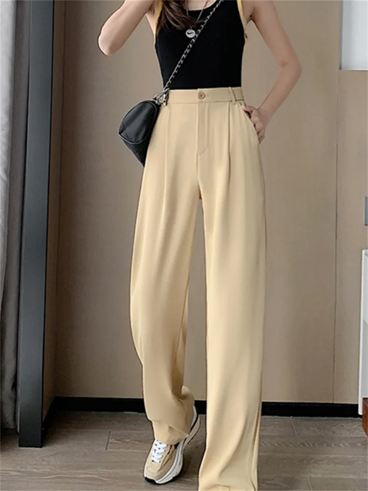 Description Picture 3 of itemSyiwidii High Waisted Suits Pants for Women Spring 2023 Korean Fashion Solid Wide Leg Straight Pants Office Ladies Casual Pants
