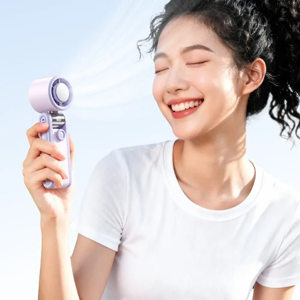 Compact Foldable Handheld Fan with Digital Display and Silent Operation
