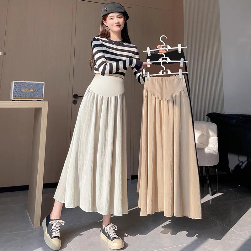 Pregnant Woman Summer Long Skirts High Waist Large Hem Maternity Belly Skirt Umbrella Skirt