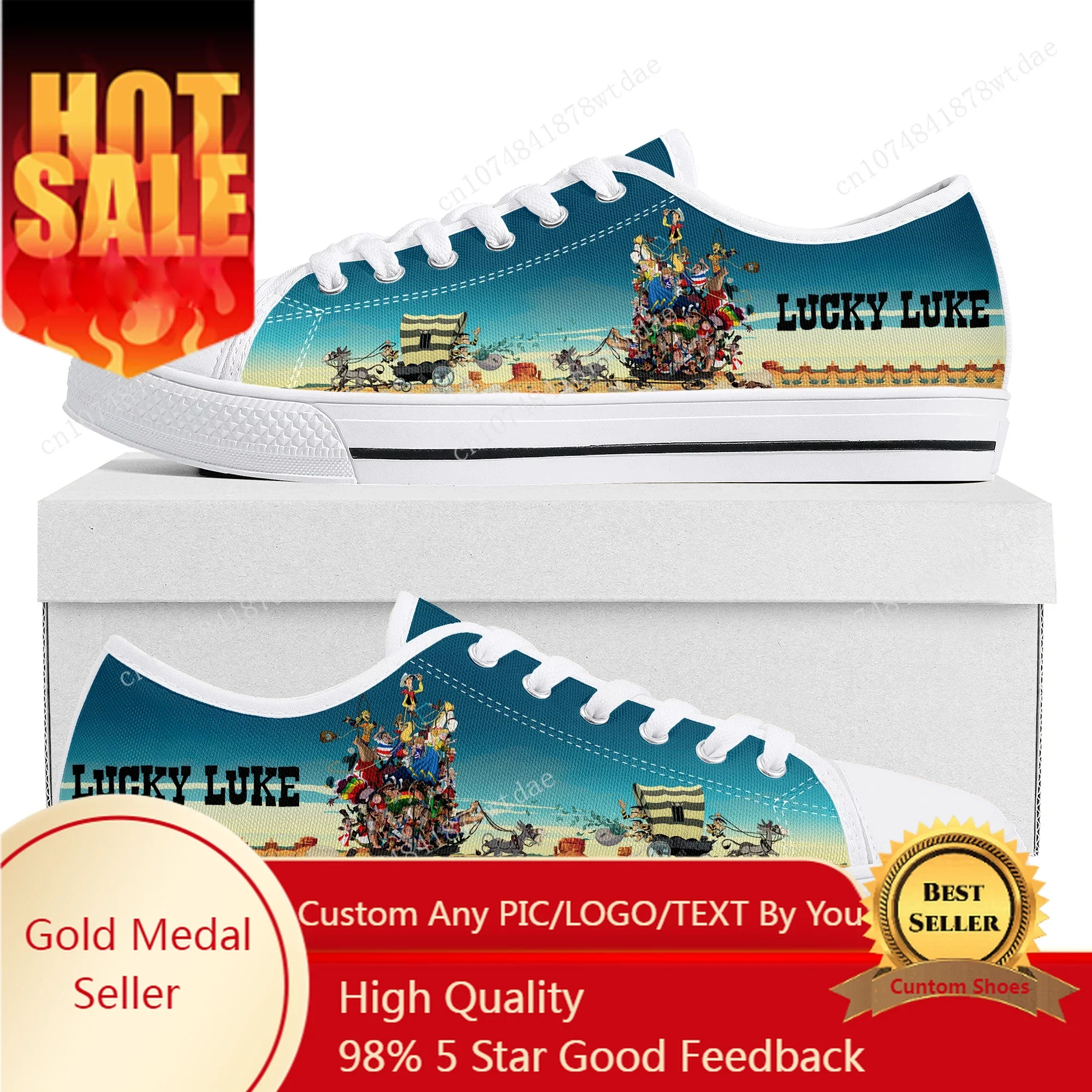 

Lucky Luke Low Top Sneakers Womens Mens Teenager Cowboy High Quality Canvas Sneaker Couple Comics Manga Custom Made Shoes