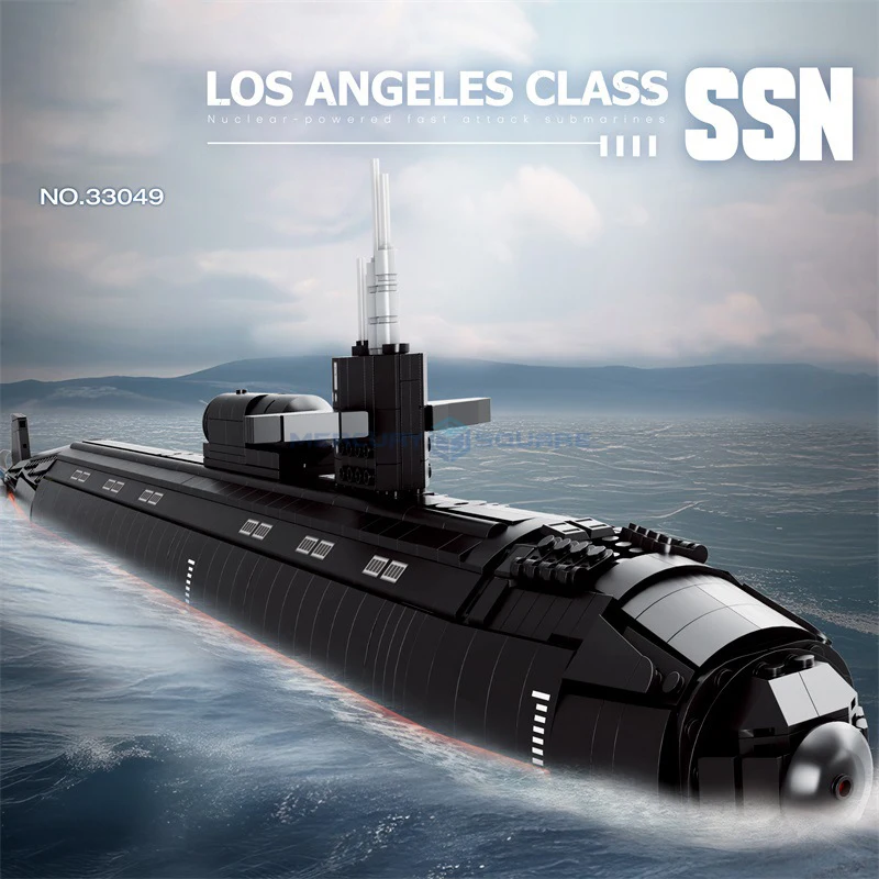 로스앤젤레스 클래스 SSN 1:125 모델 빌딩 블록, MOC 33049 현대 군사 잠수함 수송 벽돌 장난감 세트, 어린이 소년 선물