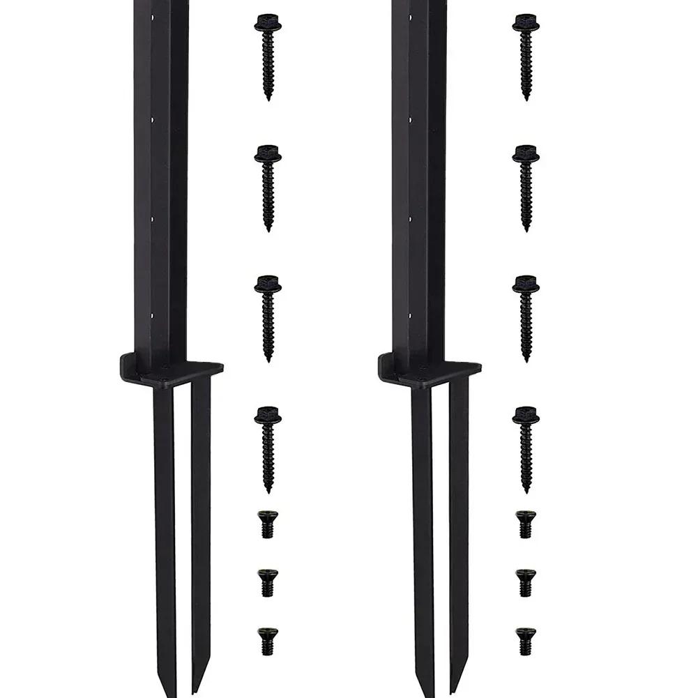 Kit Kit, Fence Post Anchor Repair Kit Along With Reinforced Steel Piles Approx.15.6*15.7*2.4*2.2 Inches Black New