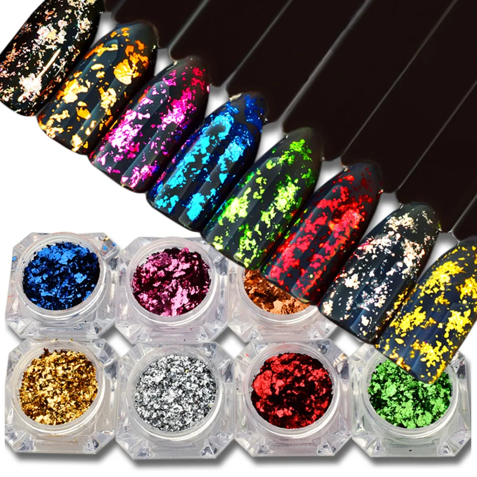 Nail decoration Flakes Glitter Aluminum Foil Sequins Chrome Powder Nails Irregular Sticker Paillettes Art Manicure Decor Accessories LACB01-08