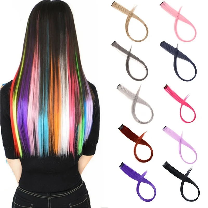 Heat Resistant Synthetic Straight Hair Extensions with Clips - Color Colored Black Hair Clip for Women - Long-Lasting and Durabl