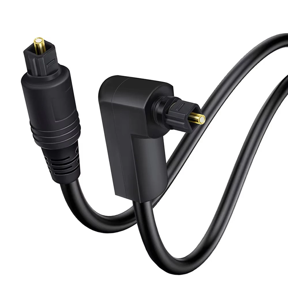 Right-Angle Toslink Fiber Optical Cable with 360-Degree Rotating Plug for Home Theater Audio Systems