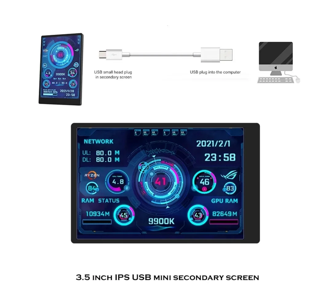 Xuan Fang 3.5 Polegada Ips Tipo-c Tela Secundária Computador Cpu Gpu Ram Hdd Monitorusb Display para Livremente Aida64 Mini Monitor - Image 3