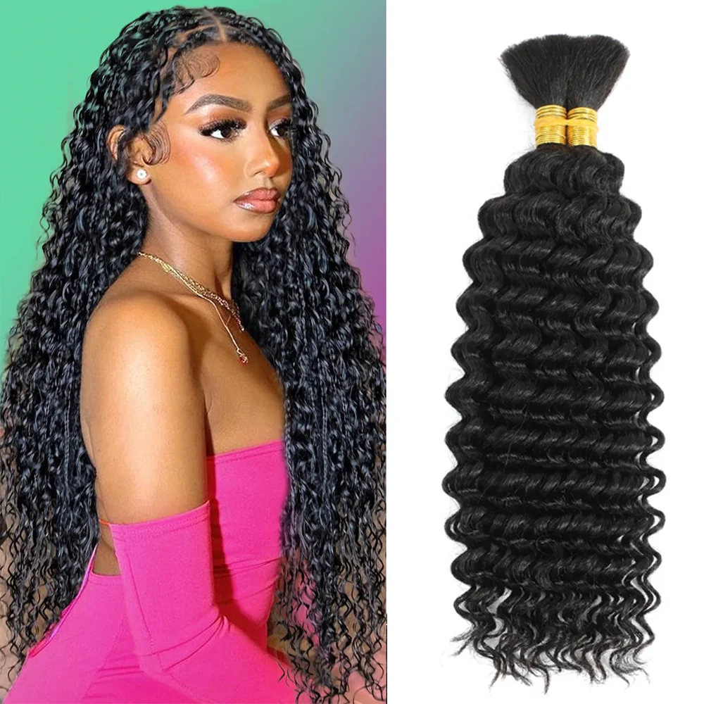 18 inch human braiding hair 2 Bundle 100g Deep Wave Bulk Human Hair for Braiding No Weft 10A Curly Bulk Curly