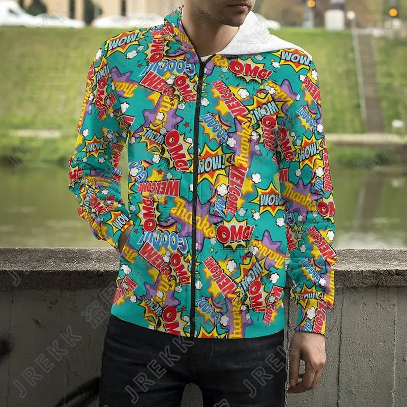 thumbnail image 1 of Sudadera con capucha y estampado 3D de dibujos animados, sudadera con cremallera y letras explosivas, estilo punk y grafiti, para hombres, mujeres y niños, ropa de calle de moda, 1 of 5