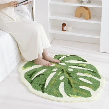 Monstera Leaf Shaped Thickened Flocking Rug 2