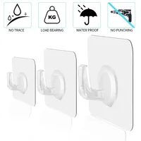5-50pcs Transparent Self Adhesive Hooks Door Wall Mounted Hanger Hook Suction Heavy Load Rack Kitchen Bathroom Organizer Holder 6