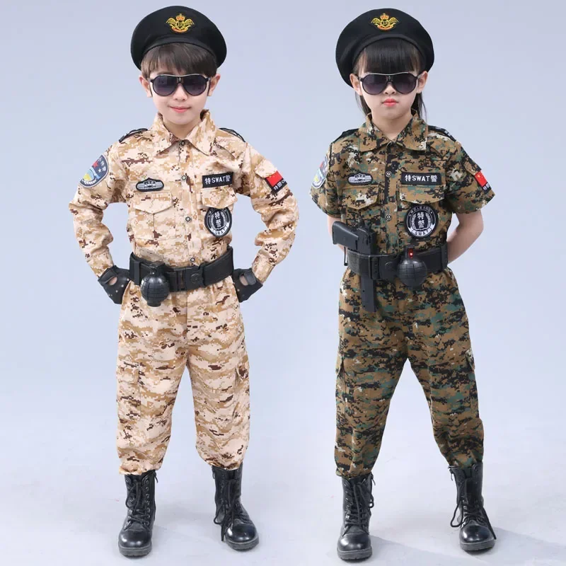 Children's Camouflage Uniform Girl Boy School Student Army Military Uniform Kids Scouting School Police Cosplay Costume for Show