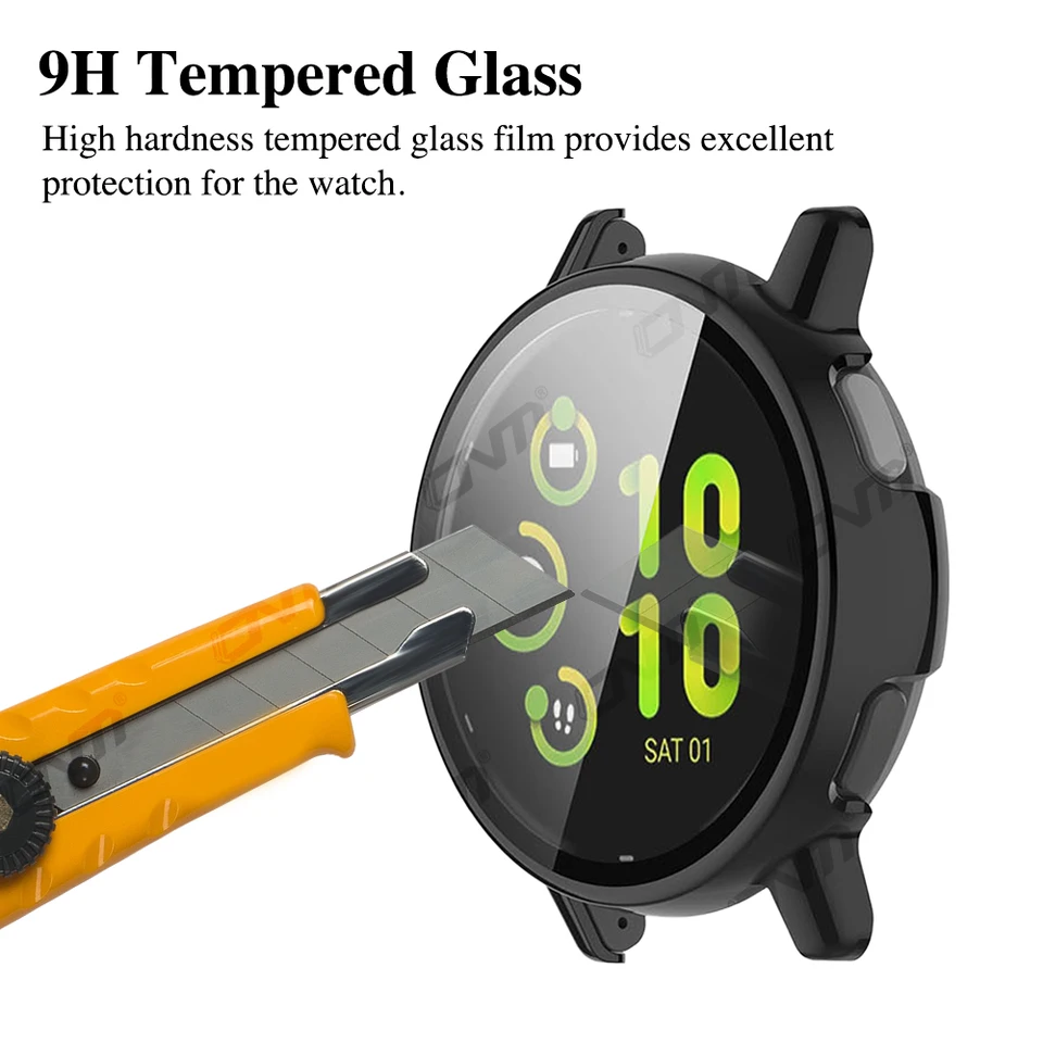 Garmin Vivoactive 5 Screen Protector For Garmin Vívoactive 6 Hard PC Protective Case With Tempered Glass Screen Protector, Smartwatch Protective Case Cover -Black Garmin Vivoactive 6