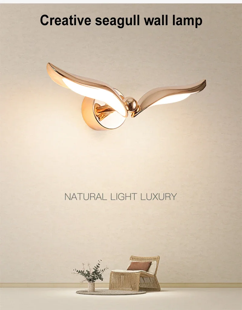 Description Picture 2 of itemNew Bird Wall Lamp Nordic LED Wall Light Creative Seagull Shape Golden Sconce Indoor Lighting Home Decor for Bedroom Living Room