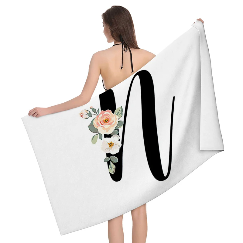 Home bath towels for the body towels bathroom letters and flower quick drying microfiber beach towel man and women large sports