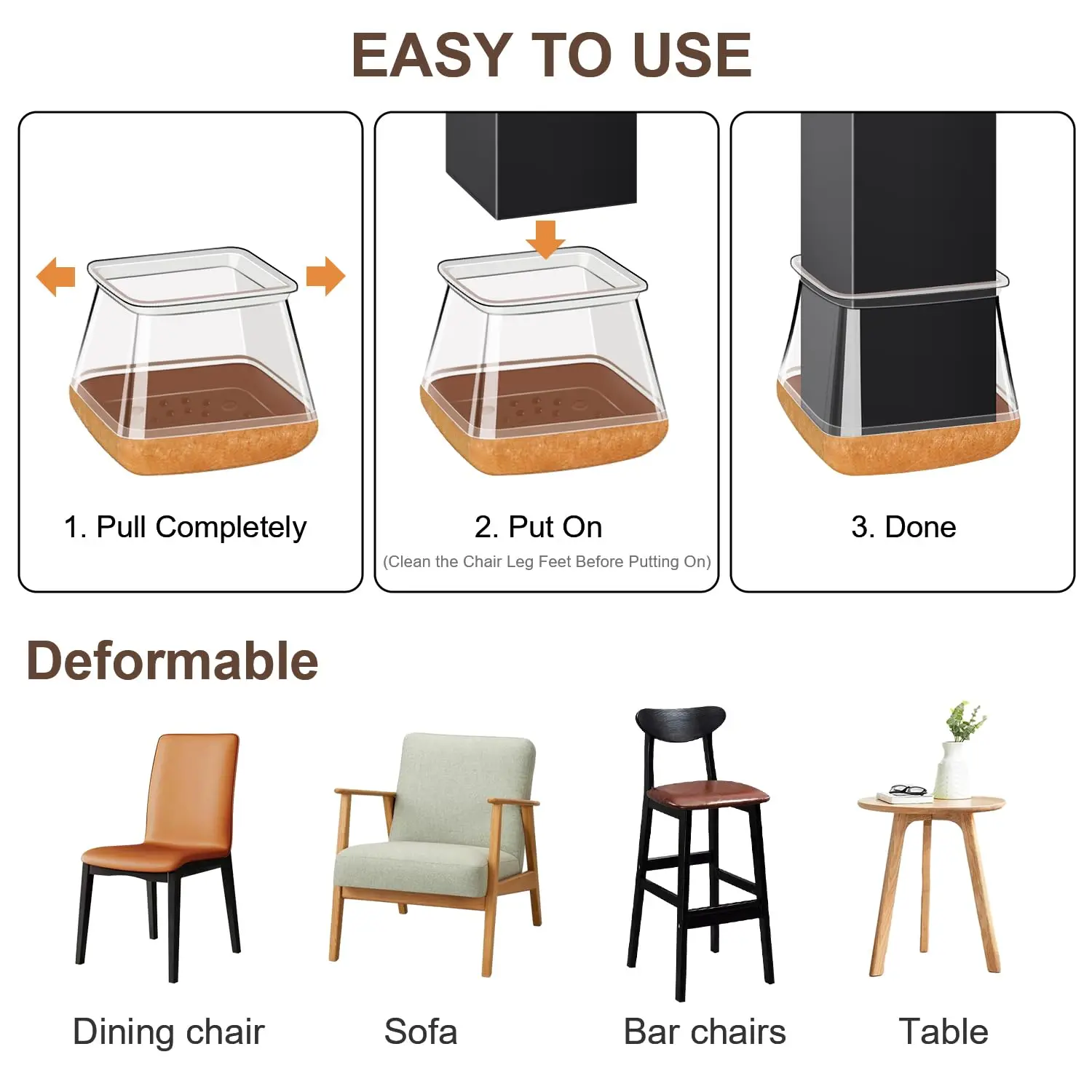 Square Chair Leg Floor Protectors with Felt Bottom - Premium Floor Protector Pads
