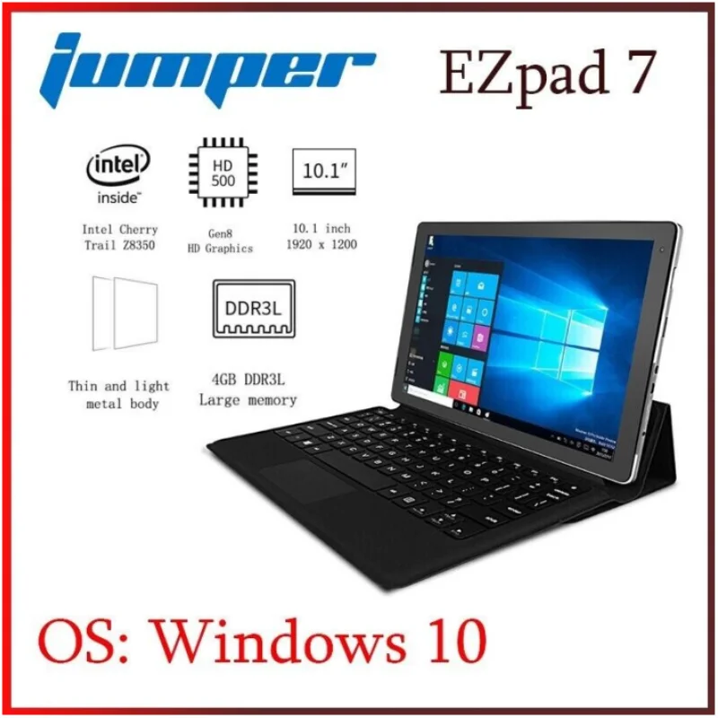 

Jumper EZpad 7 2 in 1 Tablet 10.1" Intel X5 Z8350 4GB DDR3 RAM 64GB eMMC ROM 1920*1200 FHD IPS Screen Windows 10 Tablet PC