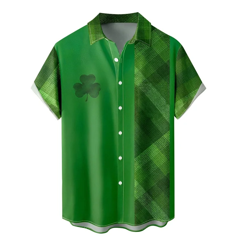 thumbnail image 1 of Camisa del Día de San Patricio para hombre, con estampado 3D, divertida camiseta de trébol verde, camisa informal de manga corta con botones para el Día de San Patricio para hombre, 1 of 5
